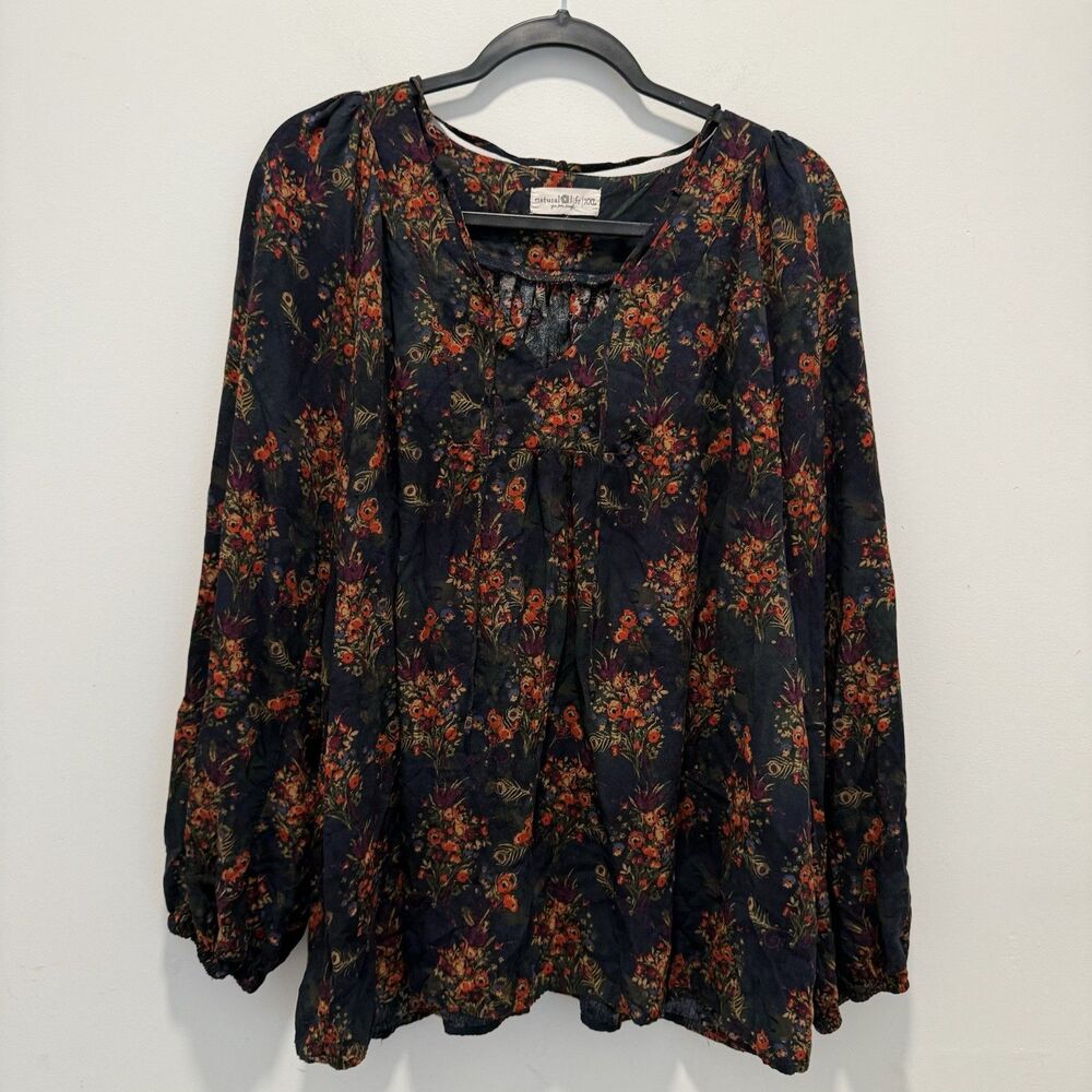 Natural Life Rowan Floral Top Bohemian Cottagecore Festival Boho Tie Neck XXL
